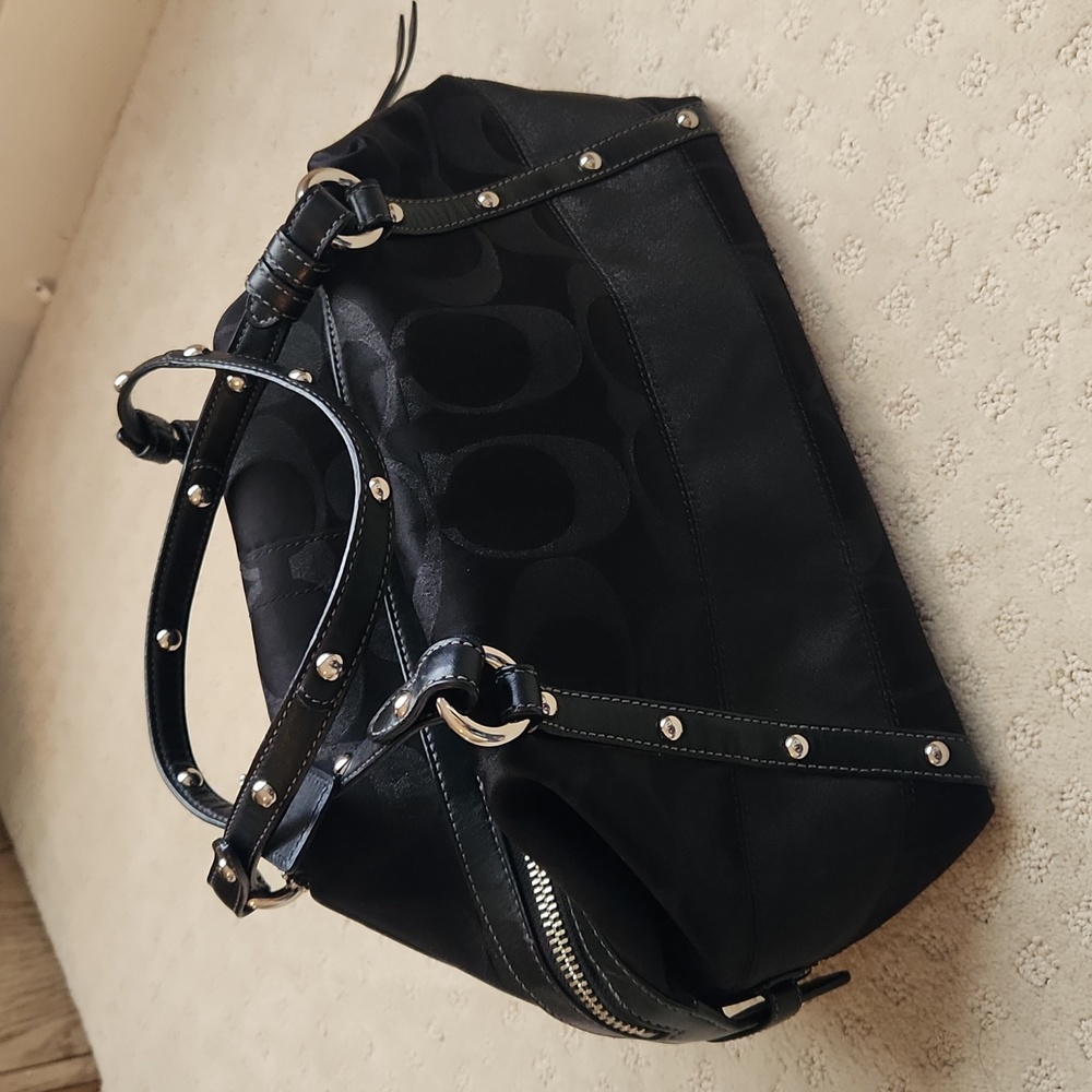 Coach Canvas Satchel in Black with Silver Studs